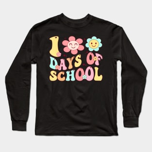 Happy 100Th Day Of School Groovy 100 Days Of School Teacher Long Sleeve T-Shirt